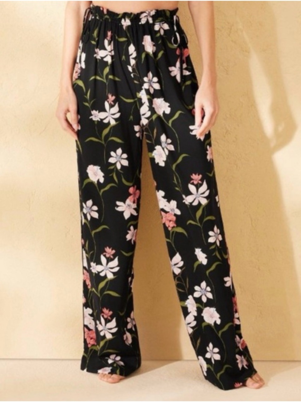Women's Tropical Print Ruffle Waist Cover Up Pants by Shade & Shire size S NEW